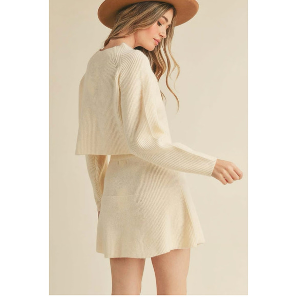 Mable Skirt Womens Large Cream Rib Knit Flare Soft Stretch Fall Preppy - Picture 3 of 13